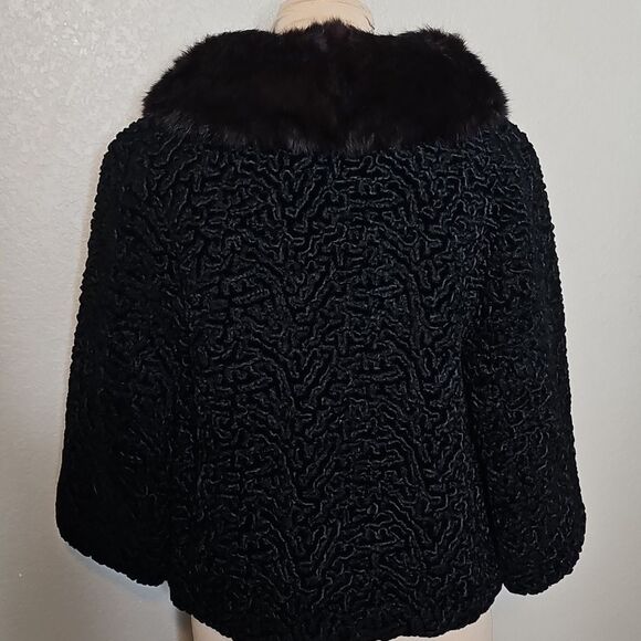 True Vintage Persian Lamb Wool Black Short Coat W Real Fur Collar 1950s 1960s - Picture 7 of 14